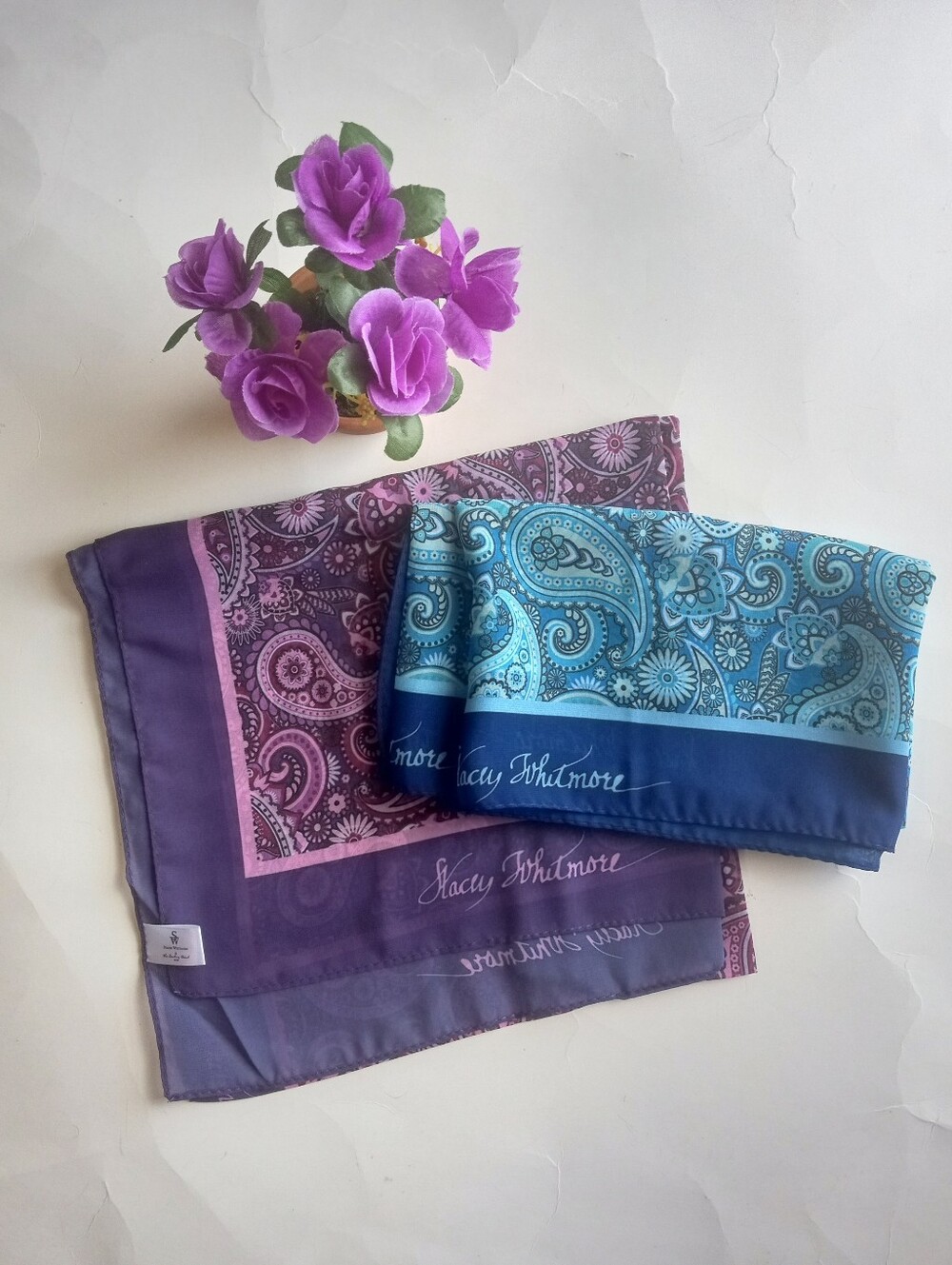 Stacey Whitmore Paisley Handkerchief Scarves Set Of 2 New